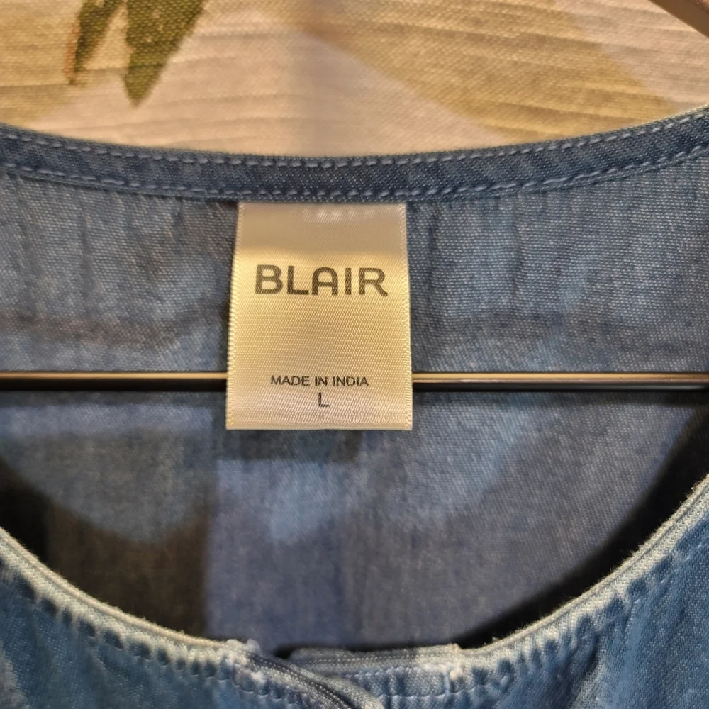 Blair Size Large Button Down Pockets Denim Shift Midi Blue Sundress Cottagecore - Picture 6 of 10